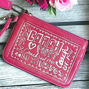 NEVER USED Coach Poppy pink zipper wristlet. Leopard interior. Pink hangtag.